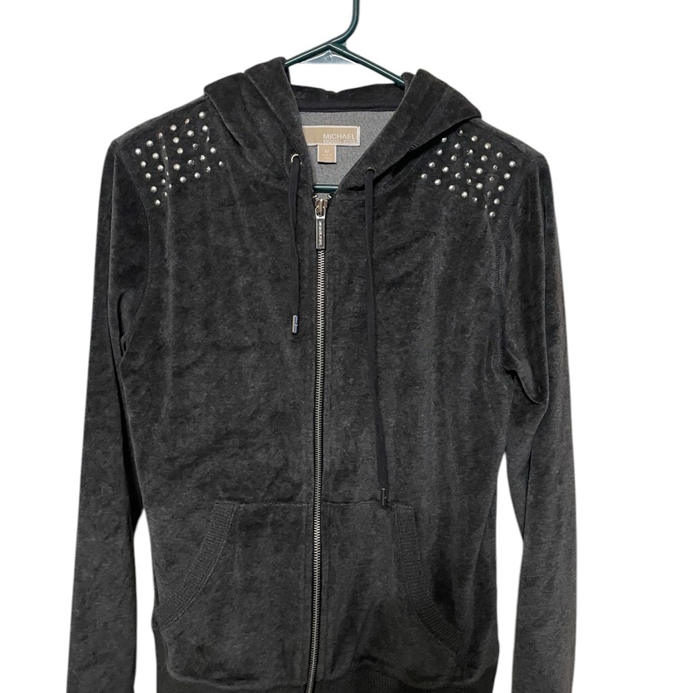 Michael Kors Gray Hoodie size medium full zip stone embossed
